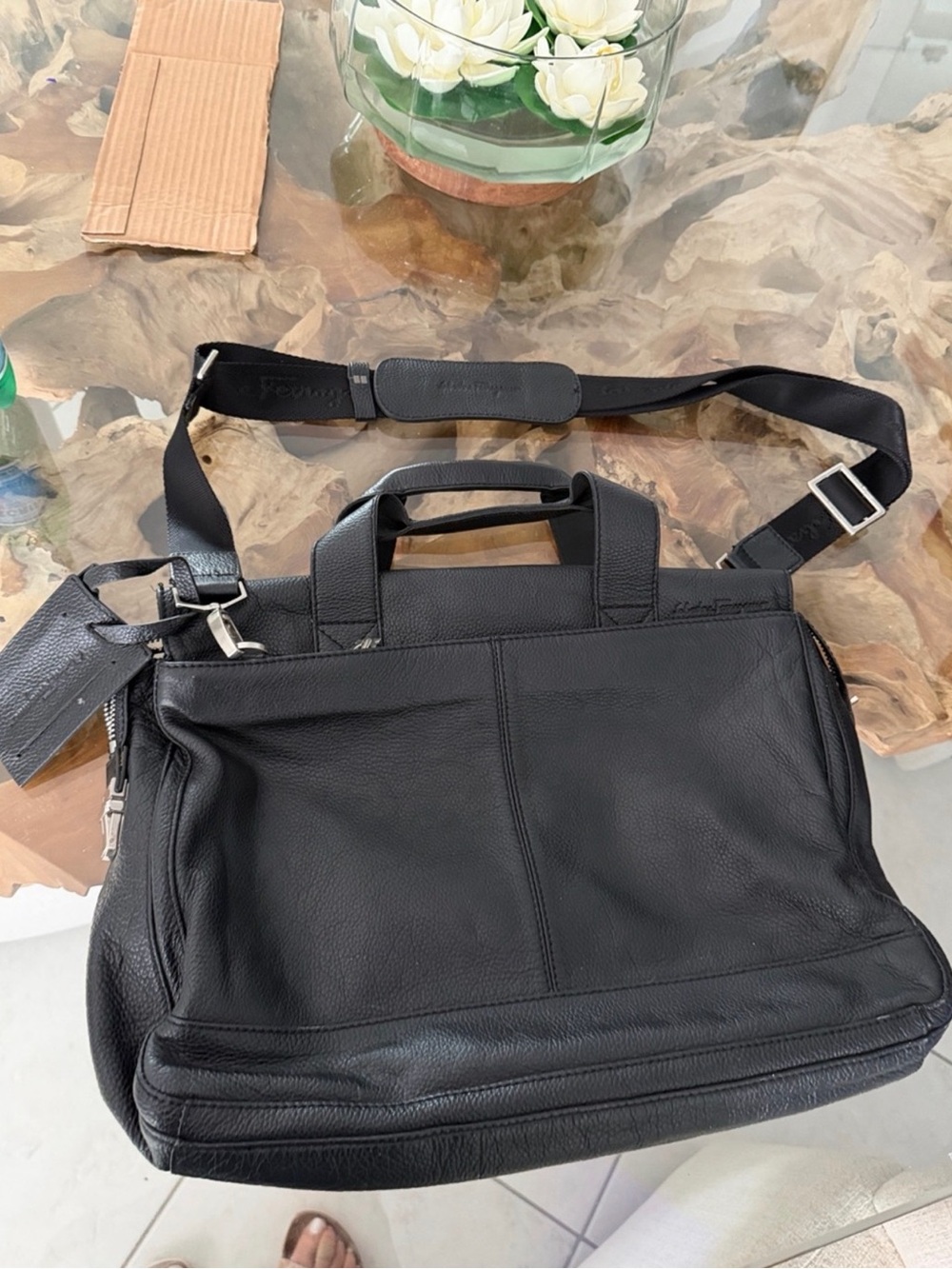 Salvatore Ferragamo Black Leather Men’s Messenger Briefcase